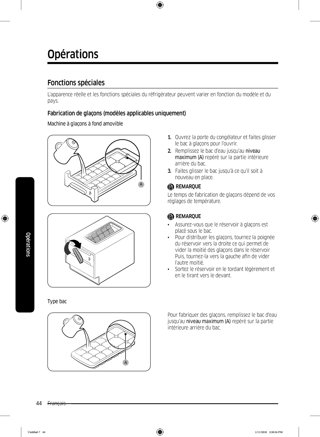 Samsung RT53K6550SL/ZA, RT50K6360SP/SG manual Fonctions spéciales, Fabrication de glaçons modèles applicables uniquement 