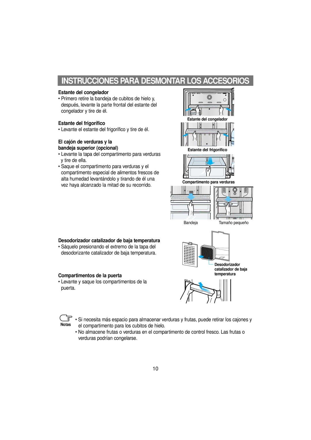 Samsung RT53EAMT1/XEF manual Estante del congelador, Estante del frigorífico, Desodorizador catalizador de baja temperatura 