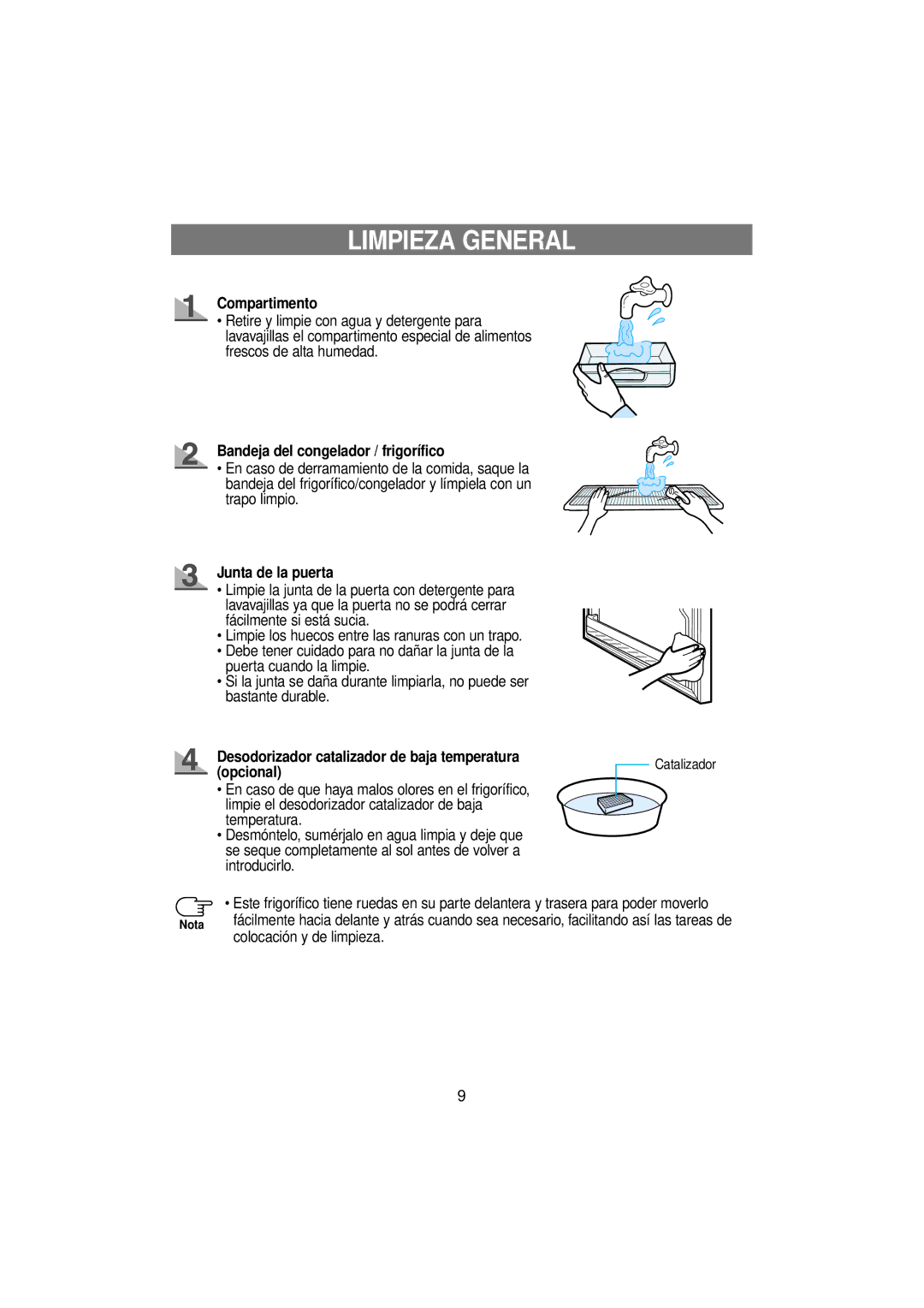 Samsung RT53EAMT1/XES manual Limpieza General, Compartimento, Bandeja del congelador / frigorífico, Junta de la puerta 