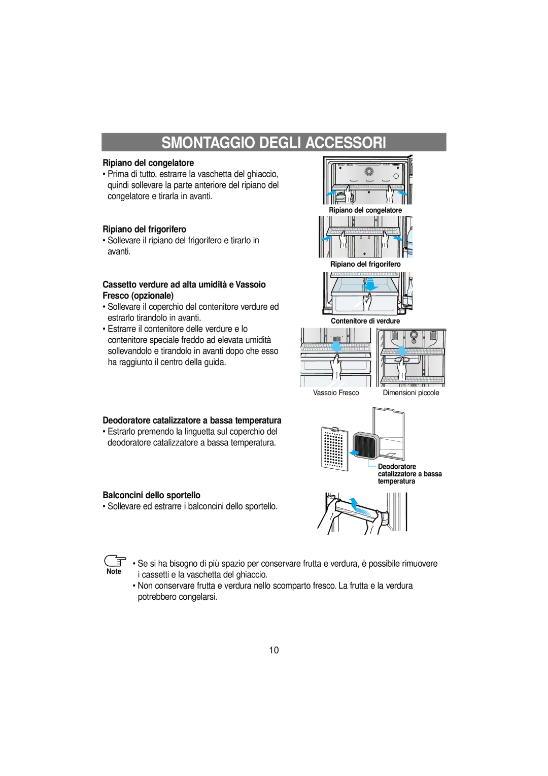 Samsung RT53ECMT1/XET, RT53EANB1/XET, RT53EATG1/XET, RT53ECSM1/XET manual Smontaggio Degli Accessori 