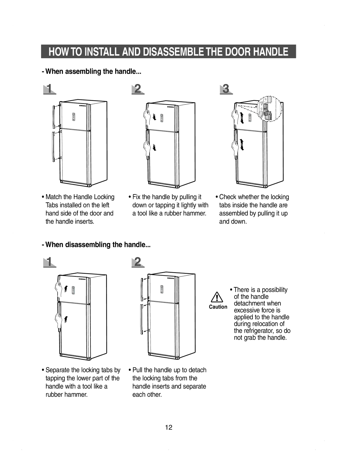 Samsung RT53EASM1/XEH manual HOW to Install and Disassemble the Door Handle 