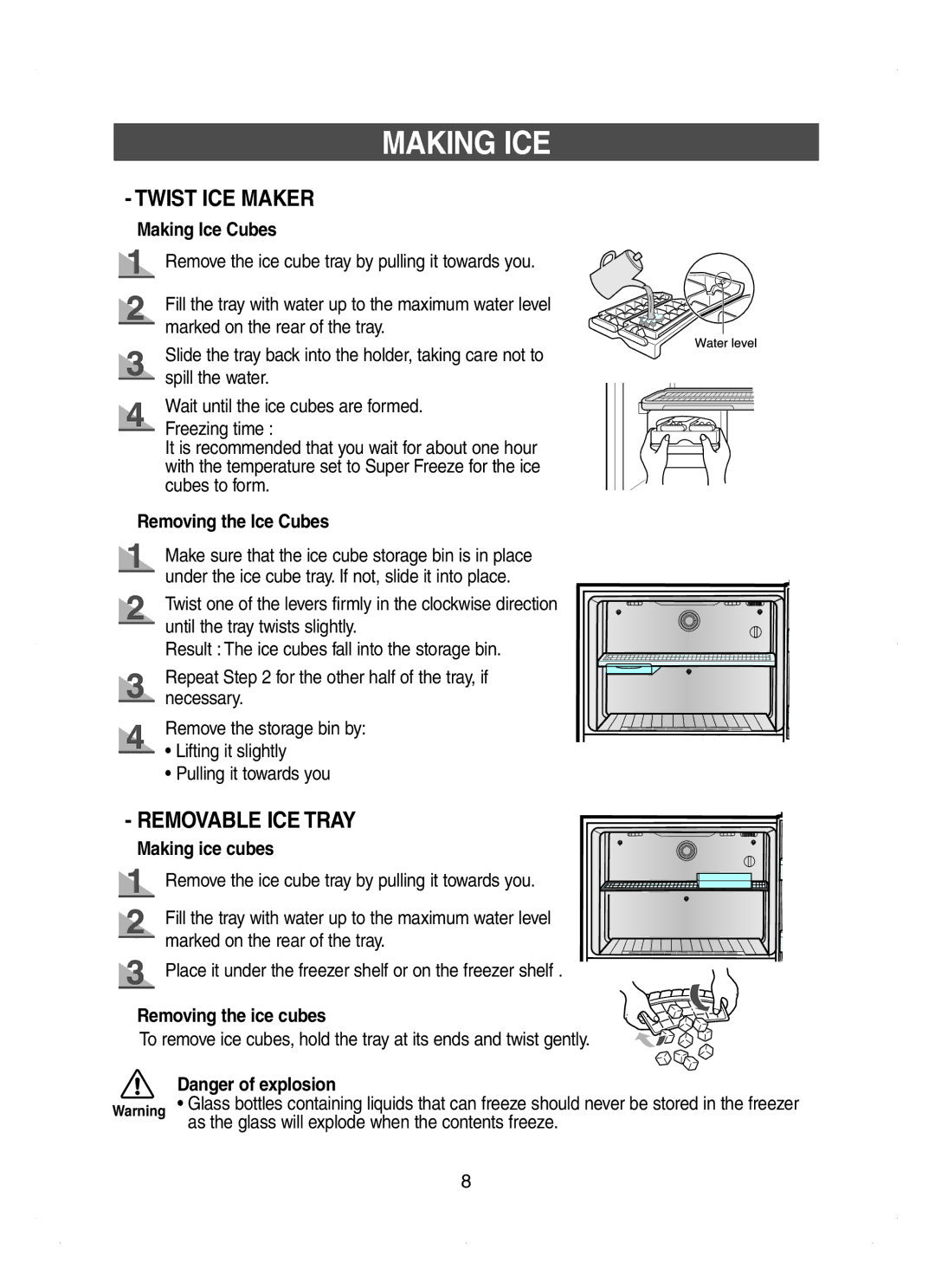 Samsung RT53EASM1/XEH manual Making ICE, Making Ice Cubes, Removing the Ice Cubes 