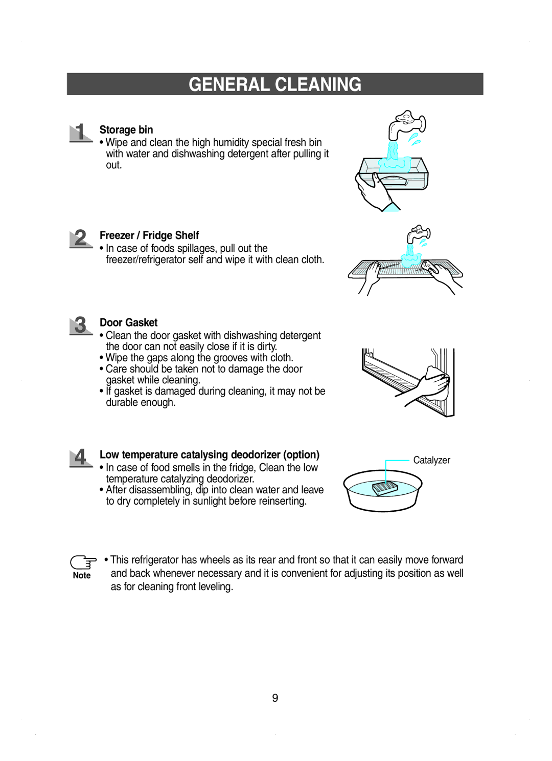 Samsung RT53EASM1/XEH manual General Cleaning, Storage bin, Freezer / Fridge Shelf, Door Gasket 