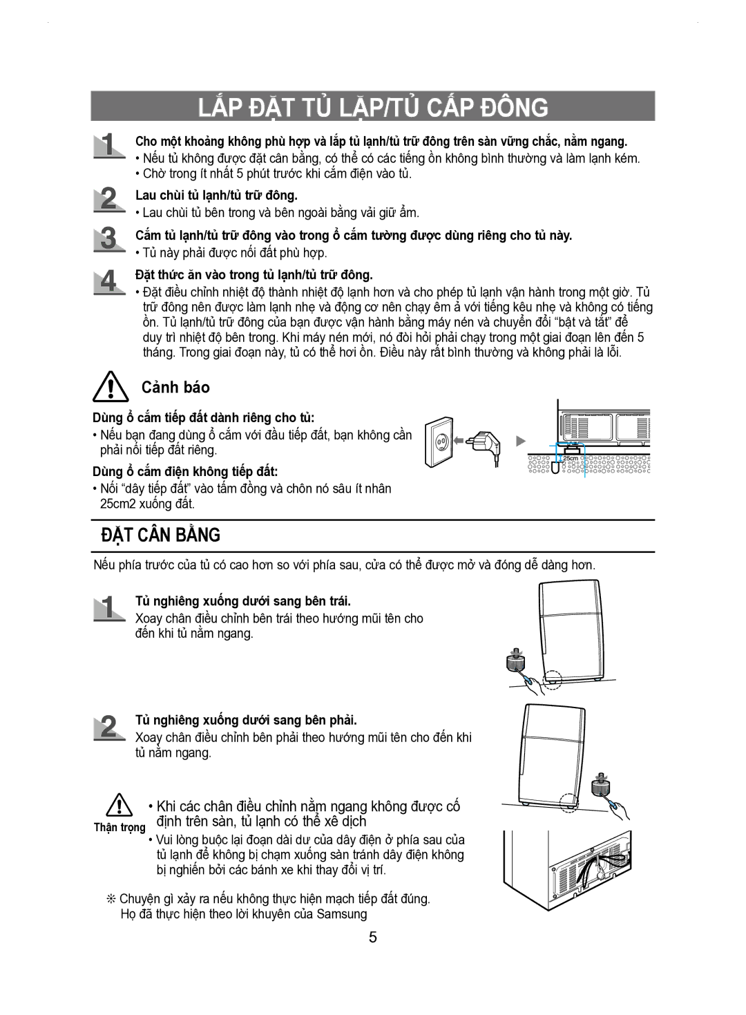 Samsung RT53EASM1/XSV manual LẮP ĐẶT TỦ LẶP/TỦ CẤP Đông, Định trên sàn, tủ lạnh có thể xê dịch 