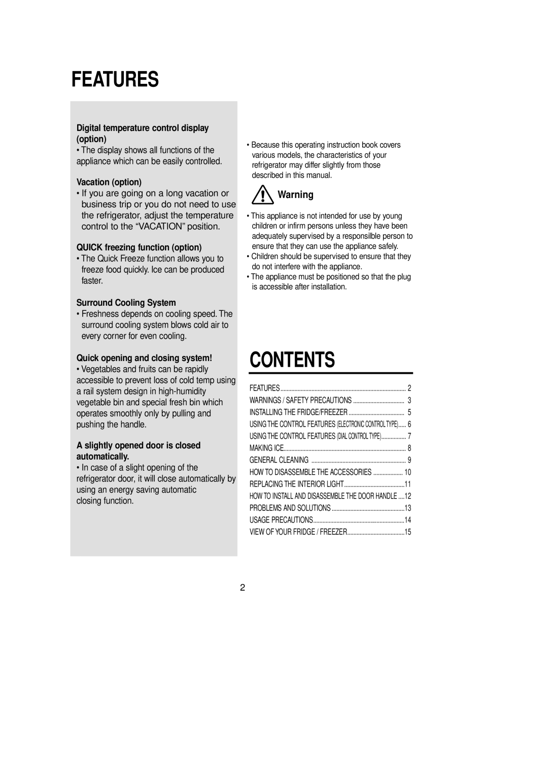 Samsung RT53MASW1/AIE, RT53MDEW1/JUM, RT53MASW1/TAC, RT53EDSW1/SAL, RT49MASW2/ZAM, RT53MAMT1/XSS, RT53MASW1/ZAM manual Features 