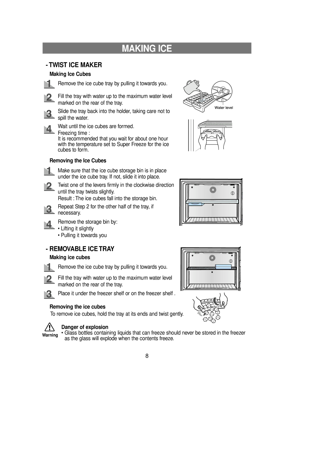 Samsung RT49MAMT1/JUM, RT53MDEW1/JUM, RT53MASW1/TAC, RT53MASW1/AIE manual Making ICE, Making Ice Cubes, Removing the Ice Cubes 