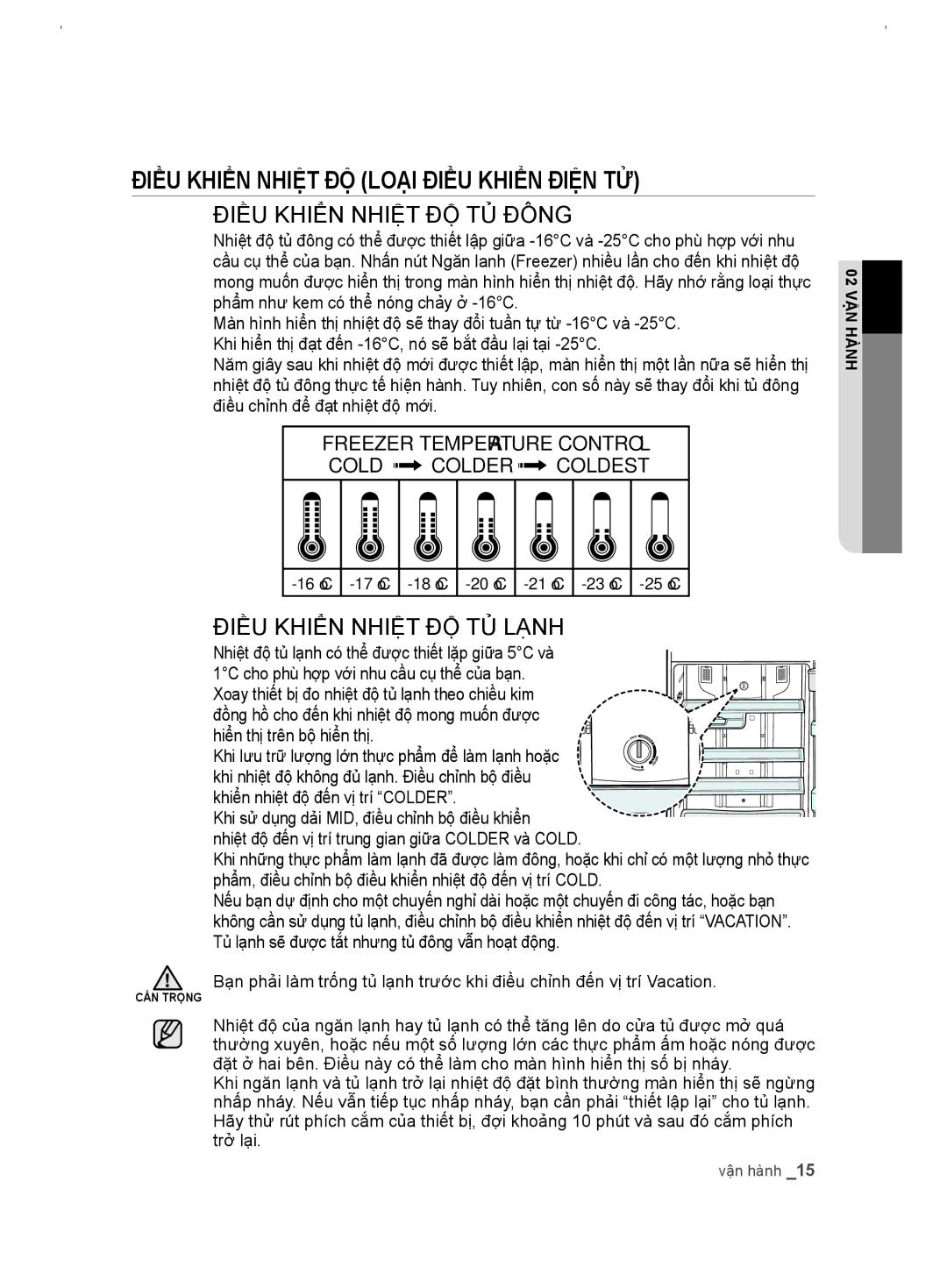 Samsung RT54EBPN1/XSV manual Điều Khiển Nhiệt ĐỘ Loại Điều Khiển Điện TỬ, Điều Khiển Nhiệt ĐỘ TỦ Đông 