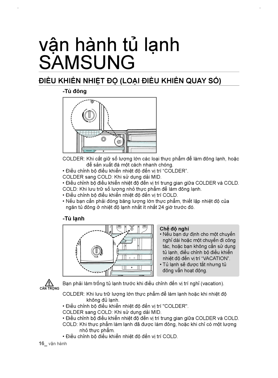 Samsung RT54EBPN1/XSV manual Điều Khiển Nhiệt ĐỘ Loại Điều Khiển Quay SỐ, Tủ đông, Tủ lạnh 