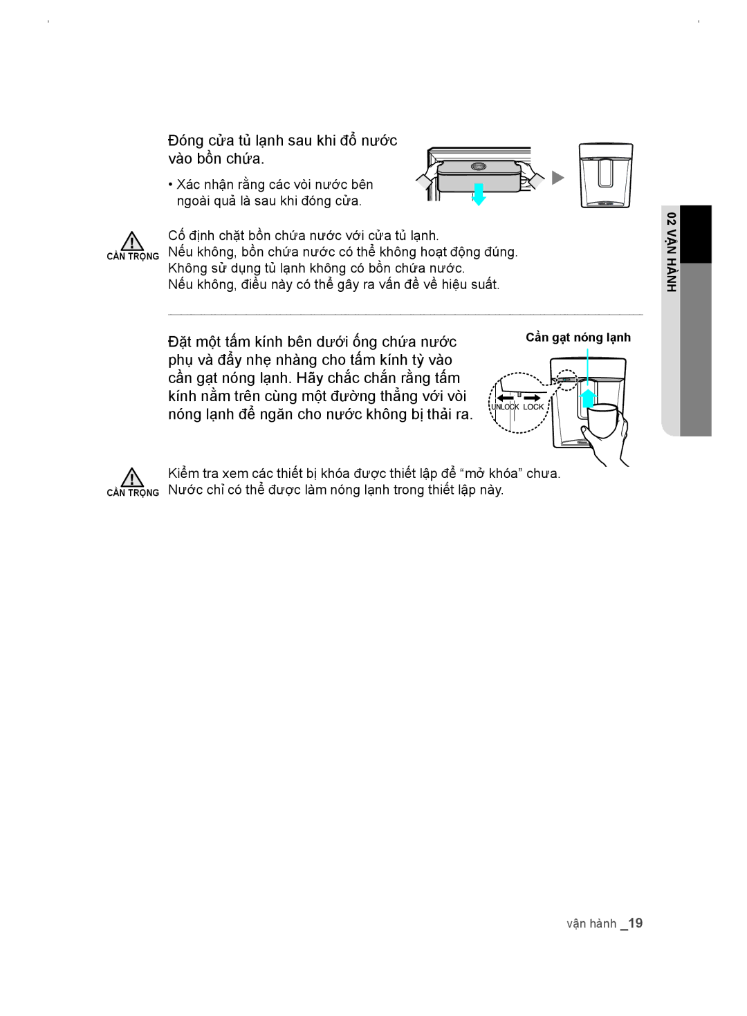 Samsung RT54EBPN1/XSV manual Đặt một tấm kính bên dưới ống chứa nước 