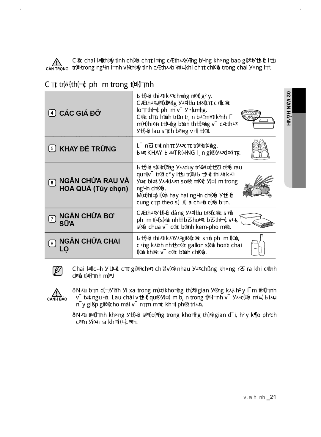 Samsung RT54EBPN1/XSV manual Cất trữ thực phẩm trong tủ lạnh, Khay ĐỂ Trứng 