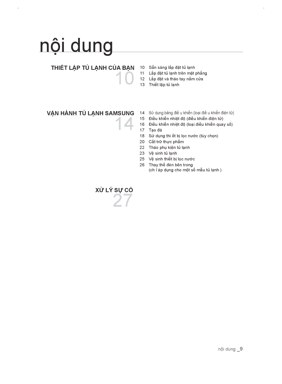 Samsung RT54EBPN1/XSV manual Nội dung, Vận hành tủ lạnh Samsung, Xử lý sự cố 