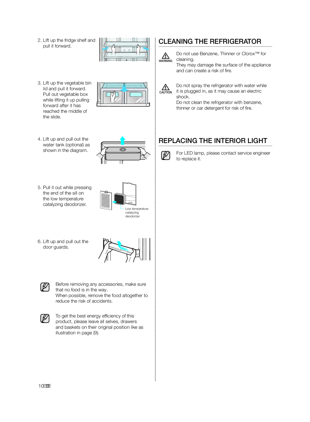 Samsung RT59ZBSM1/EUR, RT54ZBTS1/EUR manual CLEaning tHE rEfrigErator, REPLaCing tHE intErior LigHt, Shown in the diagram 