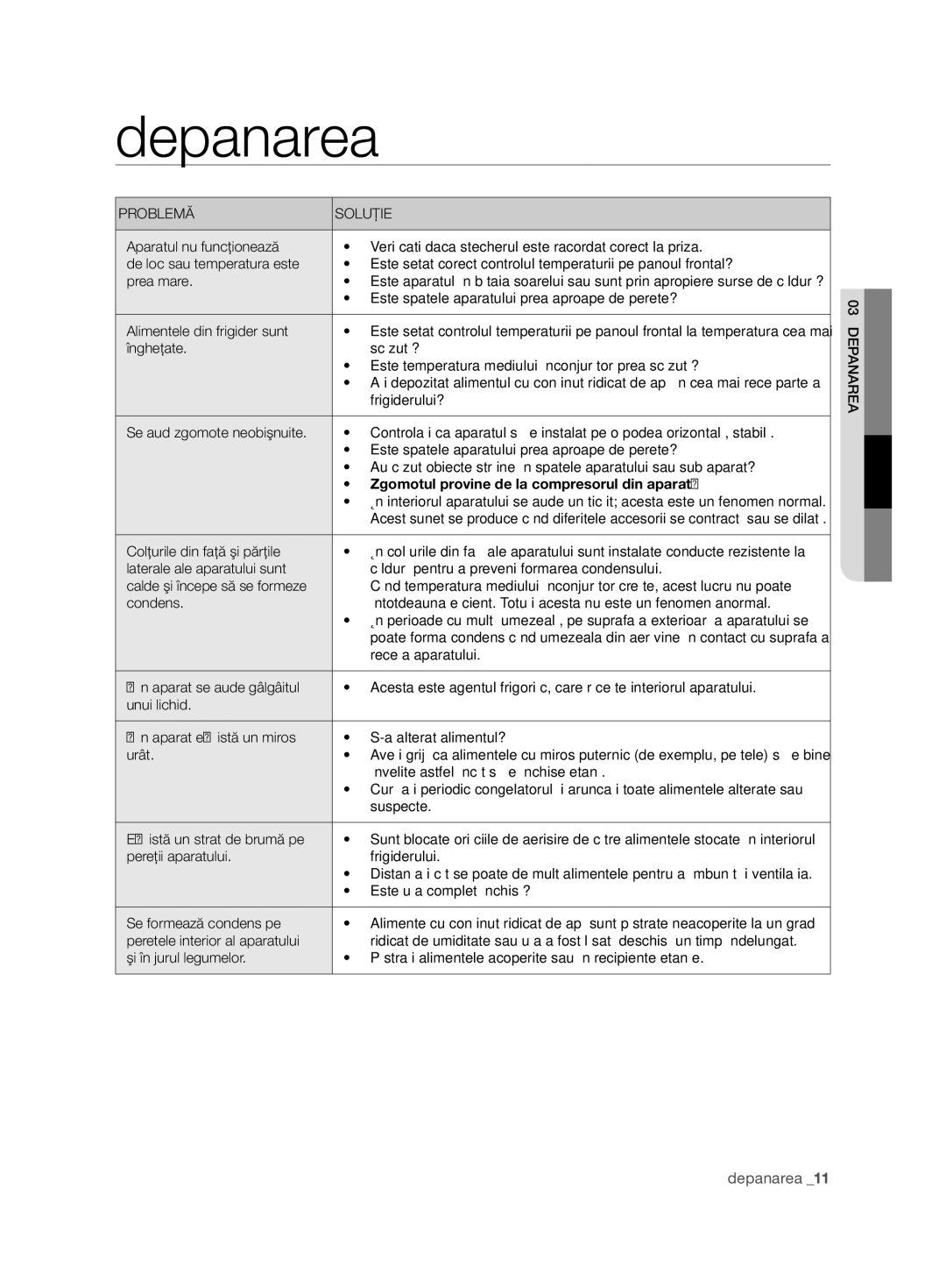 Samsung RT63EBSM1/EUR, RT54ZBTS1/EUR, RT59ZMSW1/EUR, RT59ZBSM1/EUR, RT54ZMSW1/EUR, RT59ZBTS1/EUR, RT54ZBSM1/EUR manual Depanarea 