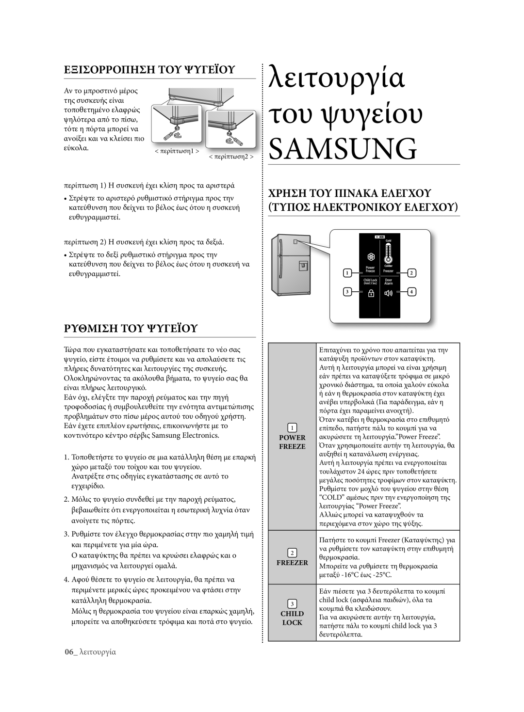 Samsung RT59ZBTS1/EUR, RT54ZBTS1/EUR manual ΈΞισορροΠηση του ψυγέιου, Στρέψτε το αριστερό ρυθμιστικό στήριγμα προς την 