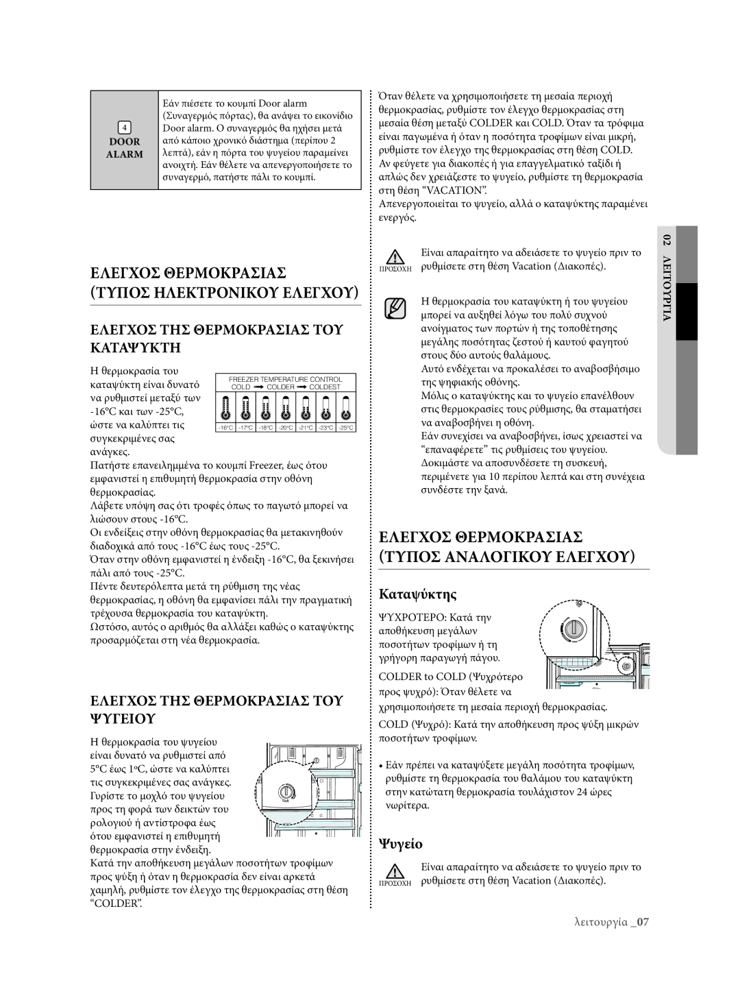 Samsung RT54ZBSM1/EUR manual Έλέγχοσ ΘέρΜοκρΑσιΑσ ΤυΠοσ ηλέκτρονικου έλέγχου, Έλέγχοσ ΘέρΜοκρΑσιΑσ τυΠοσ ΑνΑλογικου έλέγχου 