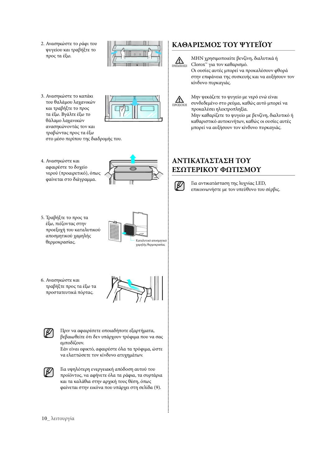 Samsung RT63EBSM1/EUR, RT54ZBTS1/EUR, RT59ZMSW1/EUR manual ΚΑΘΑρισΜοσ του ψυγέιου, ΑντικΑτΑστΑση του έσΩτέρικου φΩτισΜου 