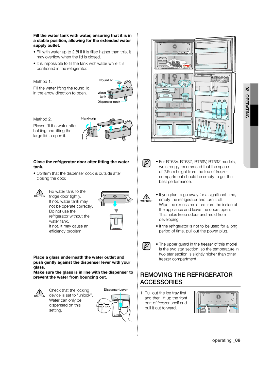 Samsung RT63EBSM1/EUR REMoVing tHE rEfrigErator aCCEssoriEs, Close the refrigerator door after fitting the water tank 