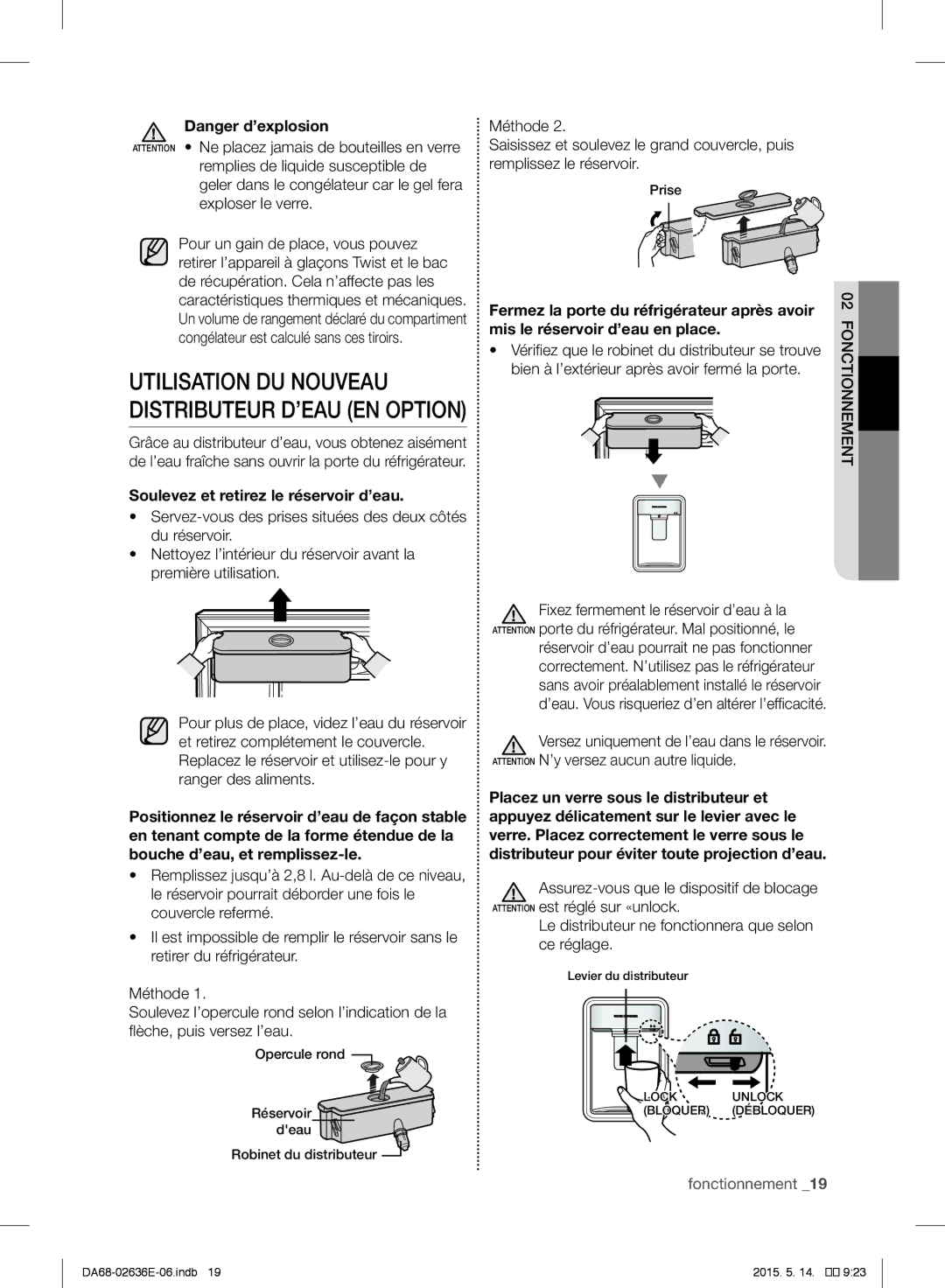 Samsung RT5572DTBSP/EF, RT5562DTBSP/EF manual Soulevez et retirez le réservoir d’eau, Mis le réservoir d’eau en place 