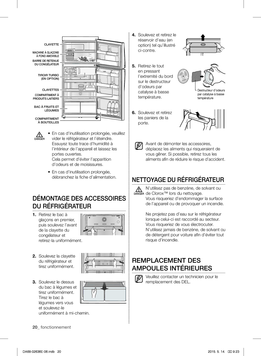 Samsung RT5582ATBSP/EF, RT5562DTBSP/EF, RT5572DTBSP/EF Nettoyage DU Réfrigérateur, Remplacement DES Ampoules Intérieures 