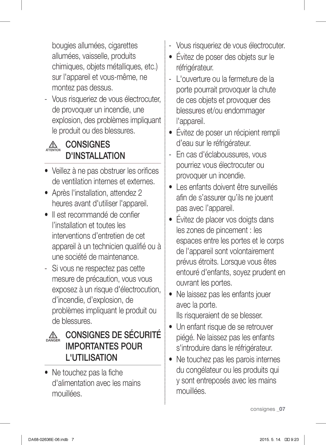 Samsung RT5985ATBEF/ES, RT5562DTBSP/EF, RT5572DTBSP/EF, RT5582ATBSP/EF, RT5982ATBEF/EF, RT5983ATBSL/EF Consignes, Lutilisation 