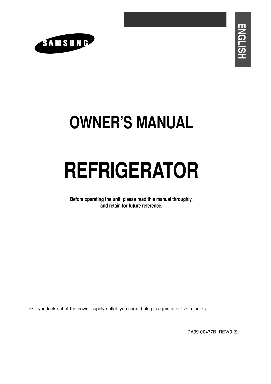 Samsung RT52EATG1/XET manual Refrigerator 