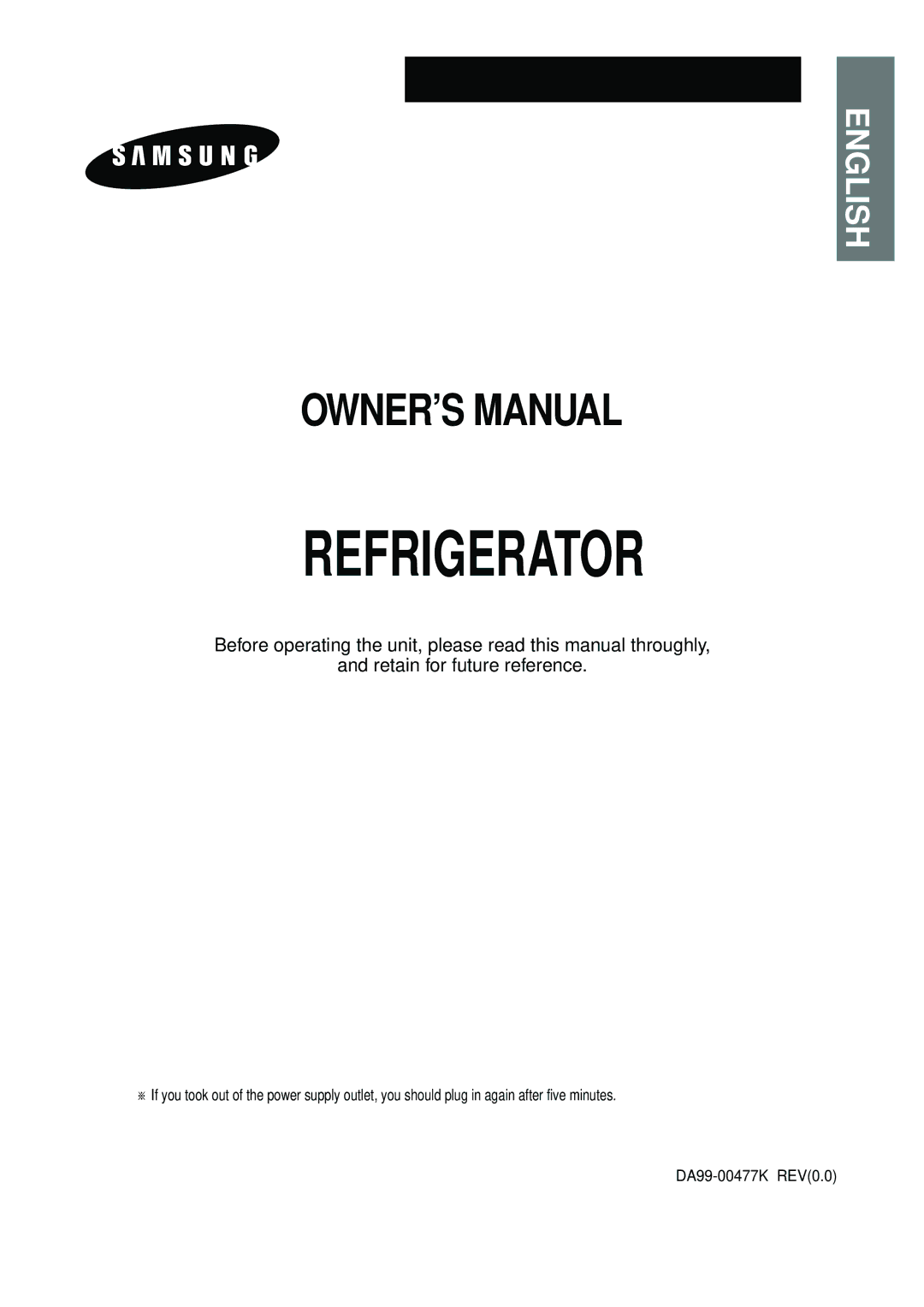 Samsung RT57EASM1/EUR, RT57EASW1/EUR manual Refrigerator 