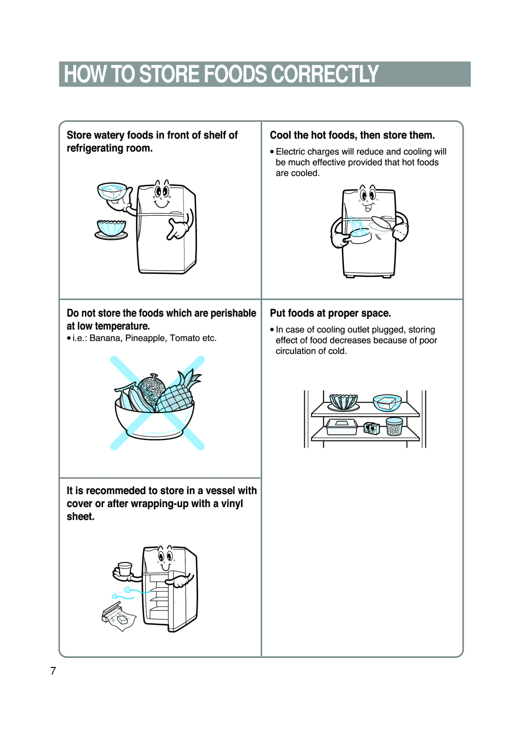 Samsung RT57EASW1/EUR, RT57EASM1/EUR manual HOW to Store Foods Correctly 