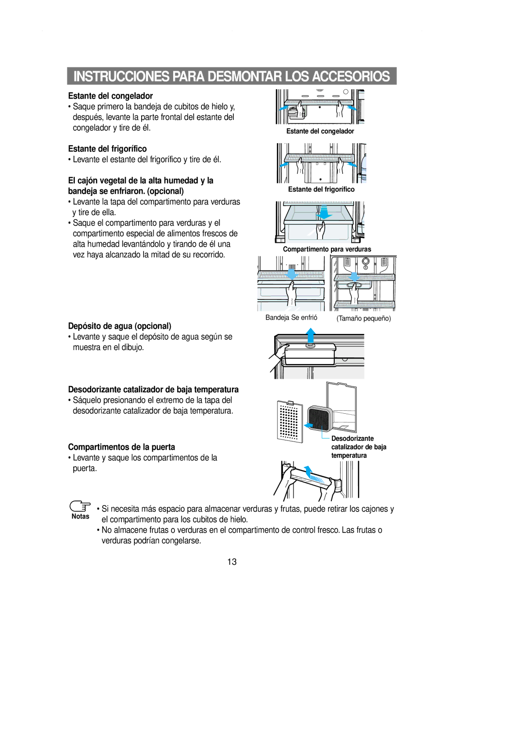 Samsung RT58EAMT1/MAR, RT62EASW1/FAL manual Estante del congelador, Estante del frigorífico, Depósito de agua opcional 