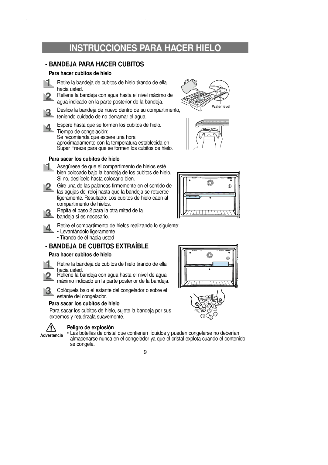 Samsung RT58EAMT1/MAR manual Instrucciones Para Hacer Hielo, Para hacer cubitos de hielo, Para sacar los cubitos de hielo 