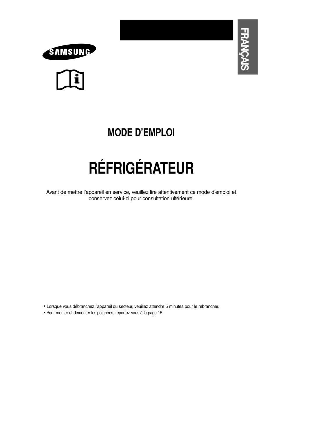 Samsung RT58EASM1/XEF manual Réfrigérateur, Français 