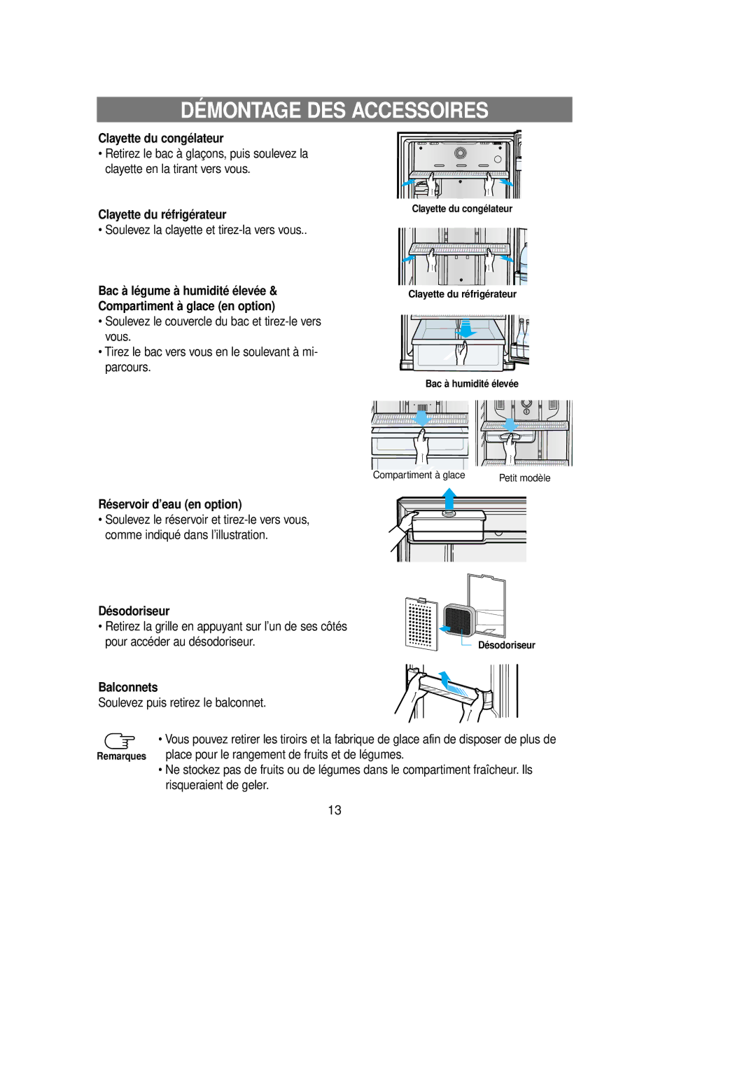 Samsung RT58EASM1/XEF manual Démontage DES Accessoires 