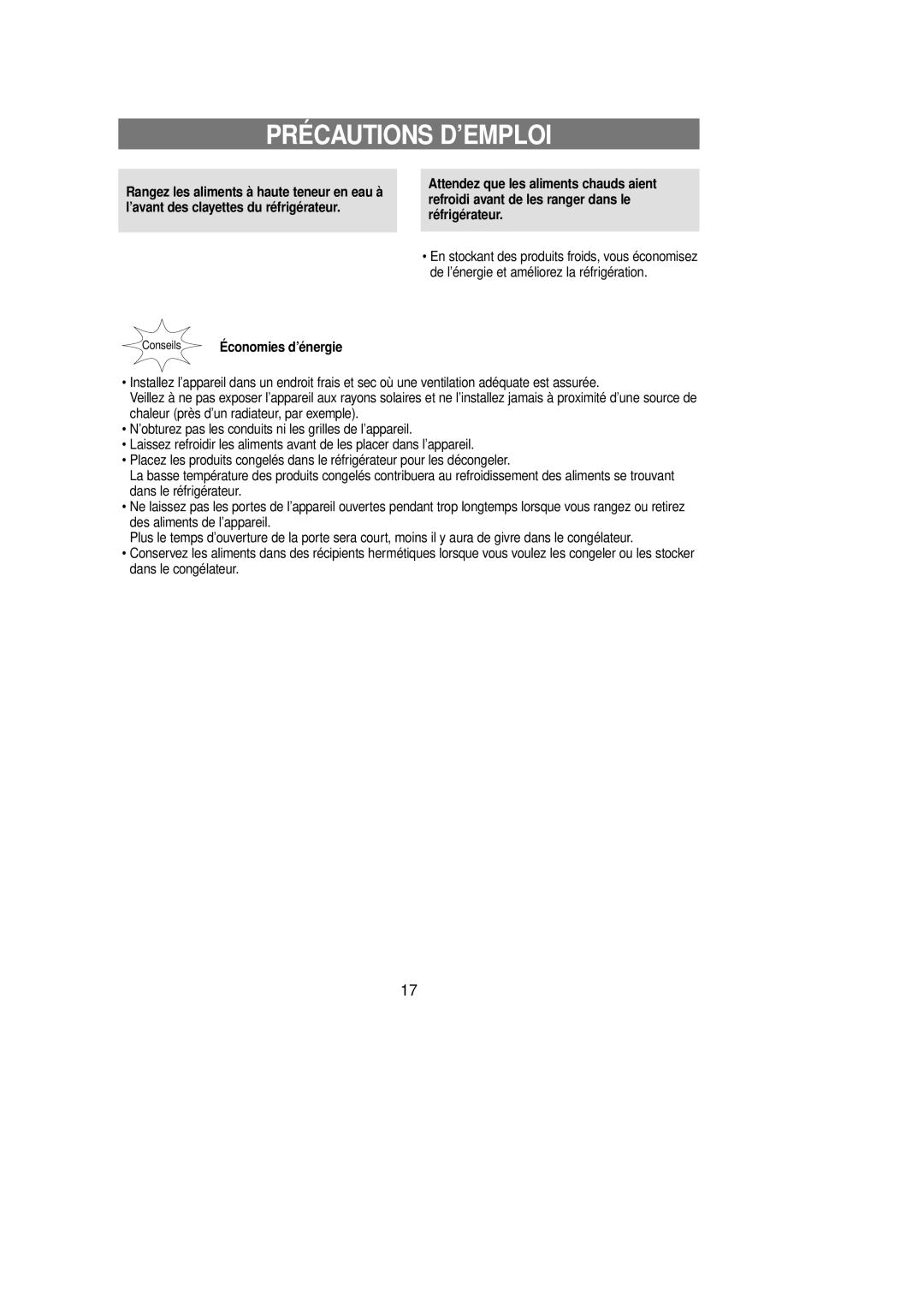 Samsung RT58EASM1/XEF manual Précautions D’EMPLOI 