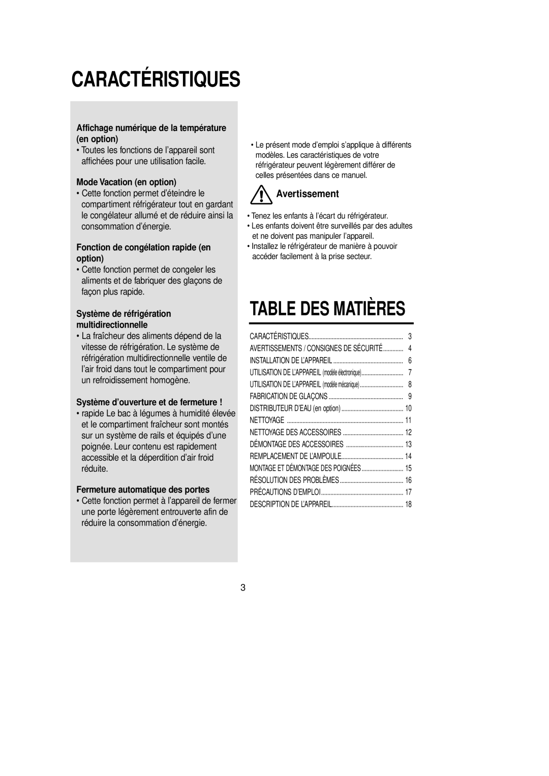 Samsung RT58EASM1/XEF manual Affichage numérique de la température en option, Mode Vacation en option 