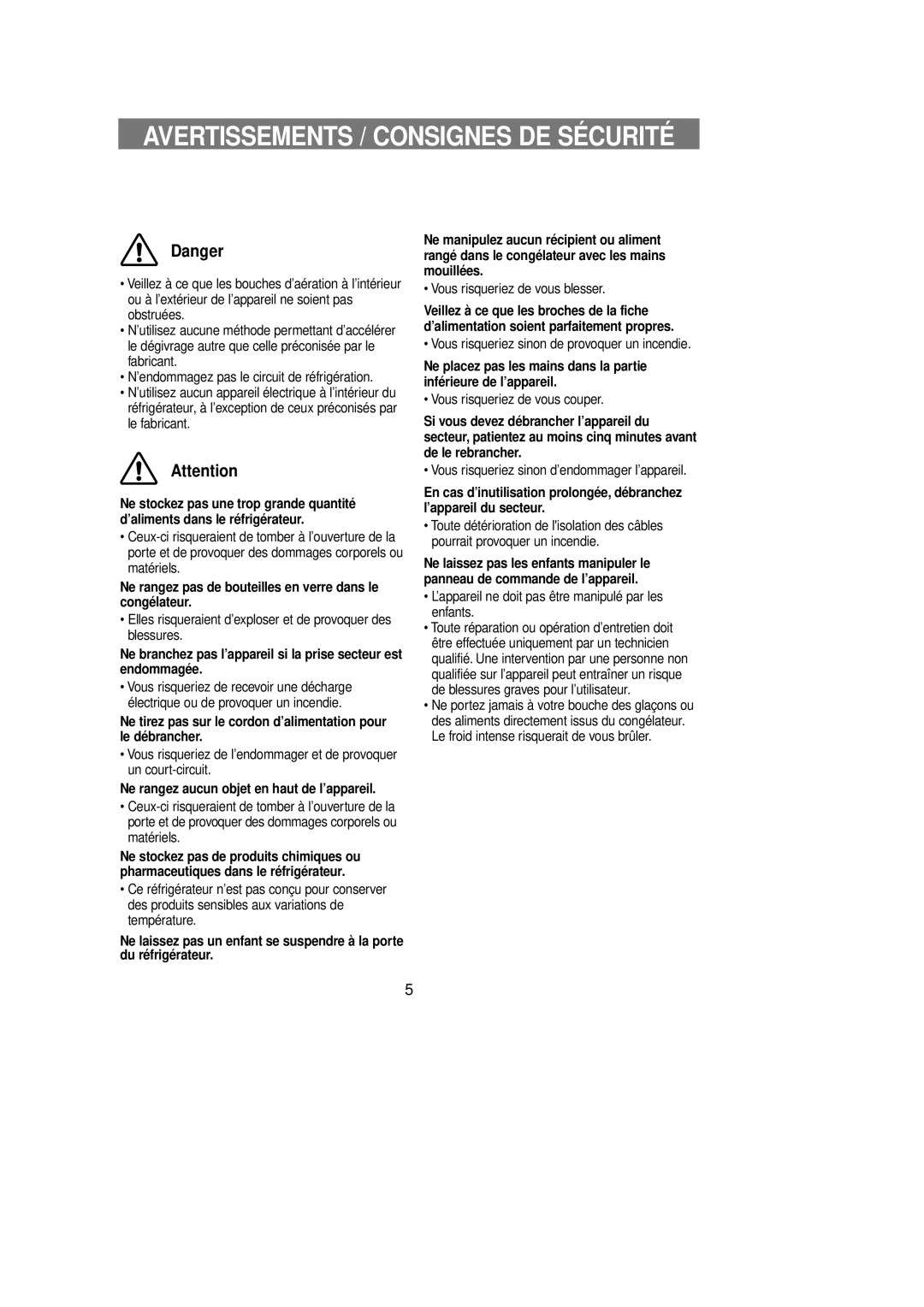 Samsung RT58EASM1/XEF manual Ne rangez pas de bouteilles en verre dans le congélateur 