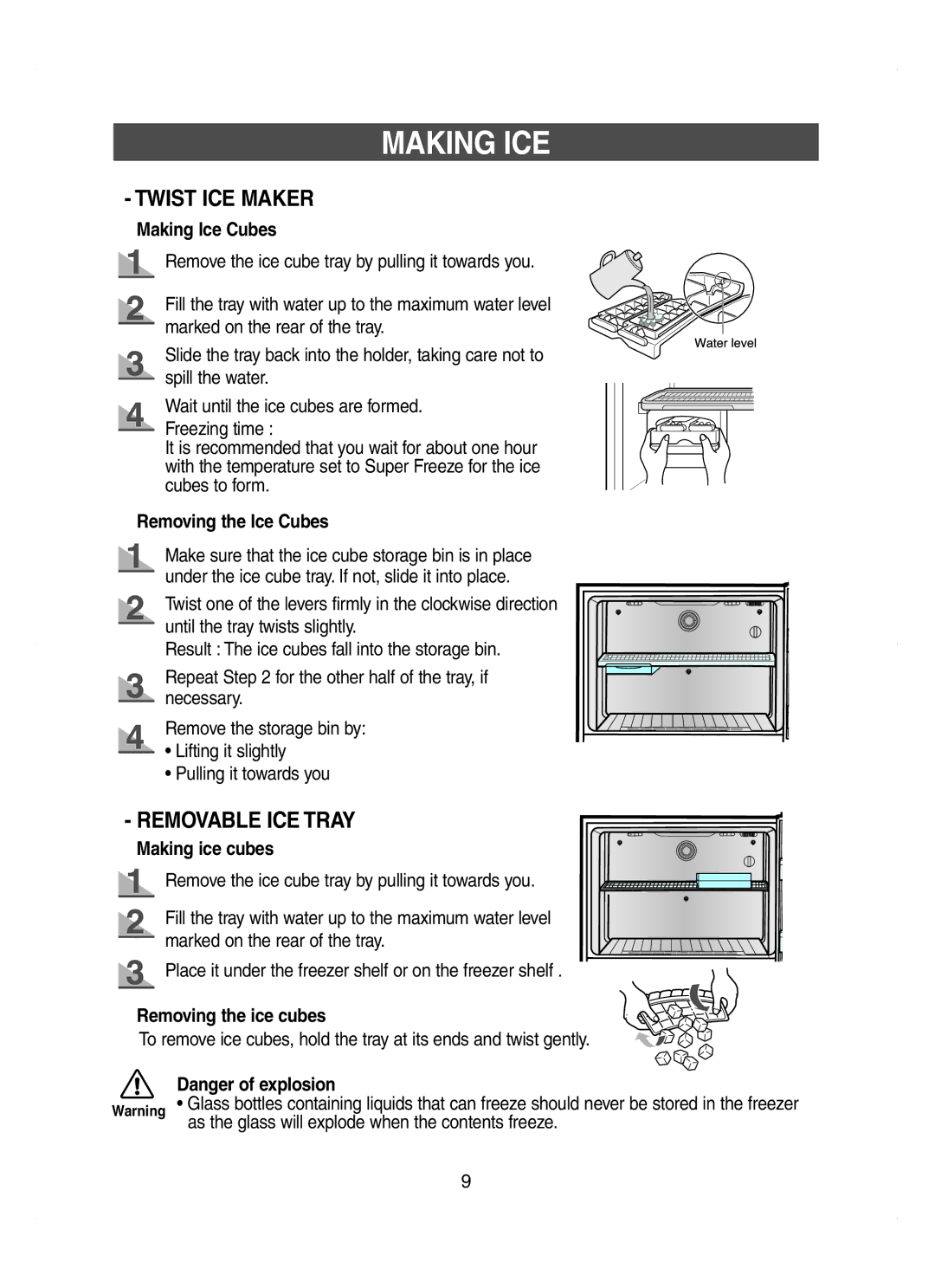 Samsung RT58EAMT1/BWT, RT58EASW1/XEF, RT62WAMT1/XEF, RT62WAMT1/XES manual Making ICE, Making Ice Cubes, Removing the Ice Cubes 