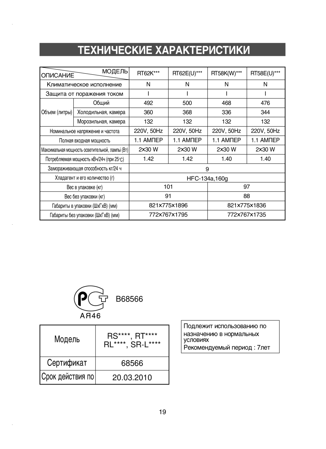 Samsung RT58EAMT1/XEK, RT58MANB1/BUS, RT62KANB1/BWT, RT58MAMT1/BUS, RT58EAMT1/BWT manual ÍÖïçàóÖëäàÖ ïÄêÄäíÖêàëíàäà 