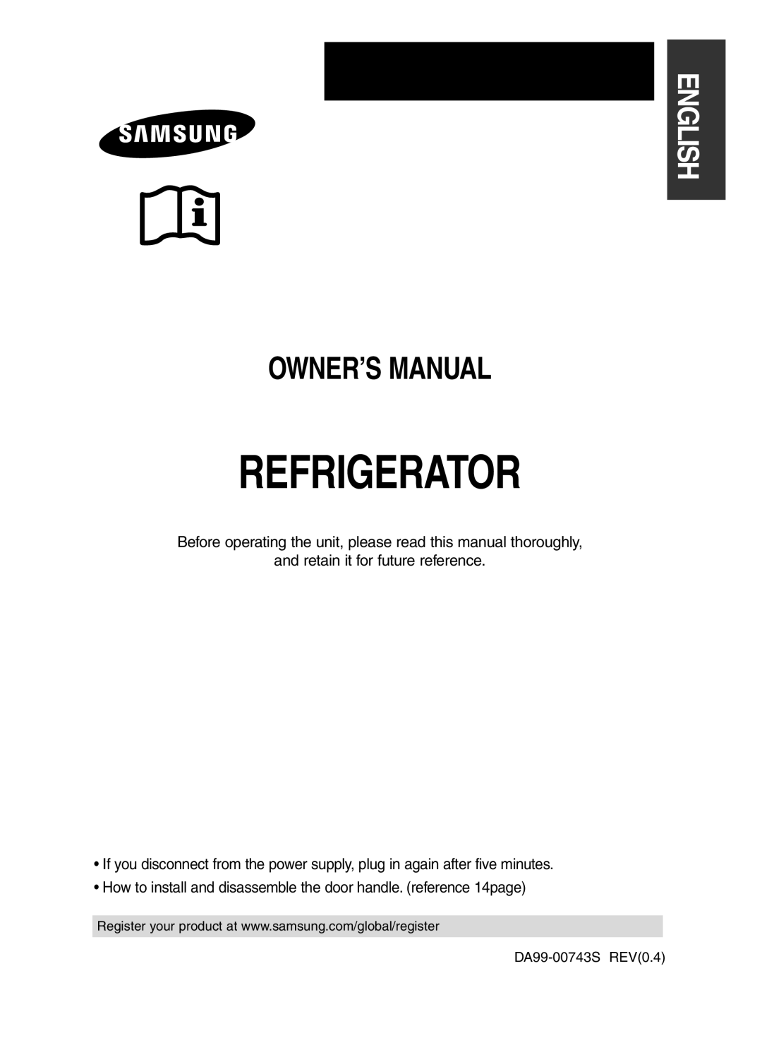 Samsung RT58WASM1/XEH, RT58WASM1/BUL manual Refrigerator, English 