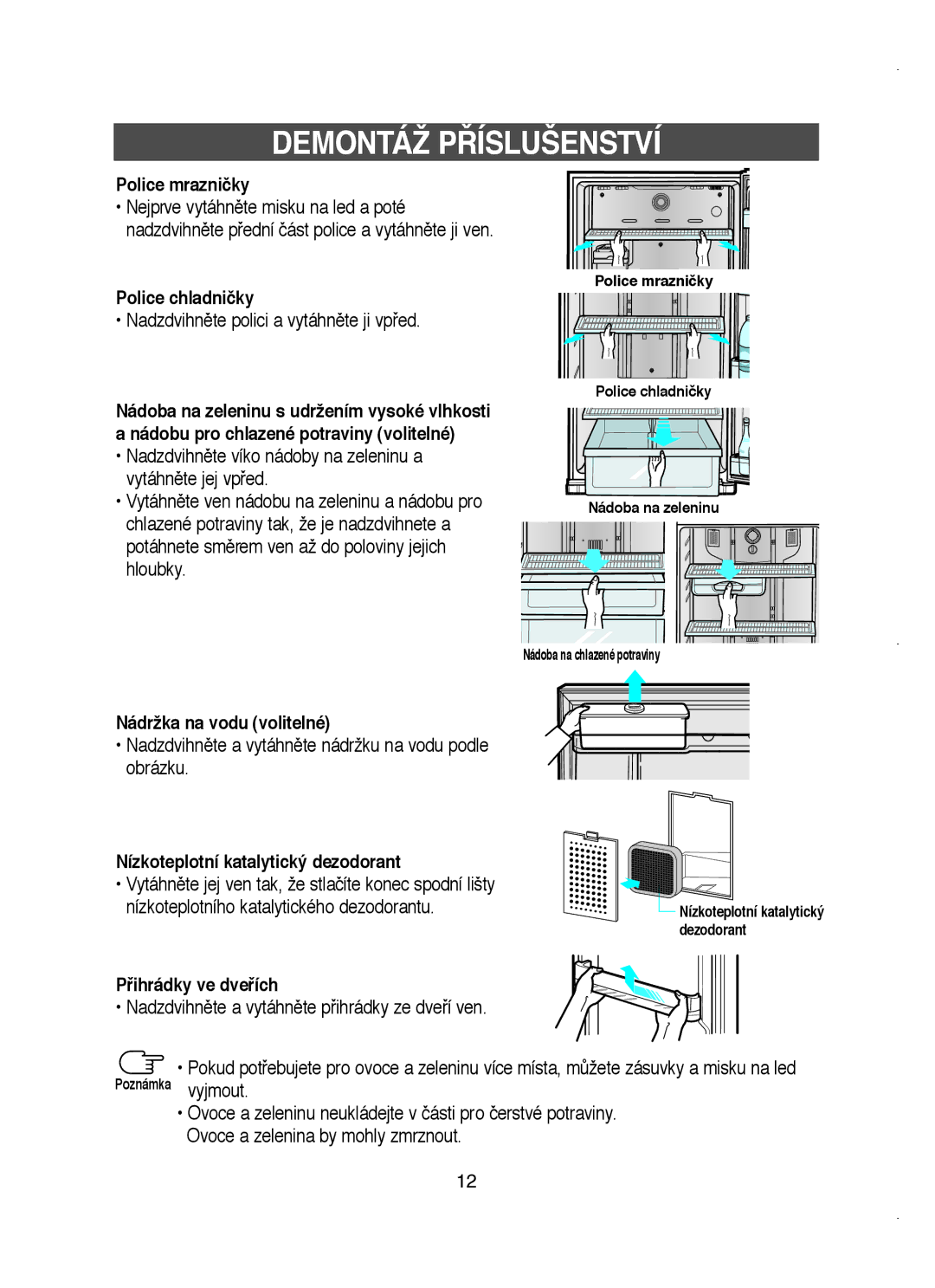 Samsung RT58WASM1/XEH manual Demontáž P¤ÍSLUŠENSTVÍ 