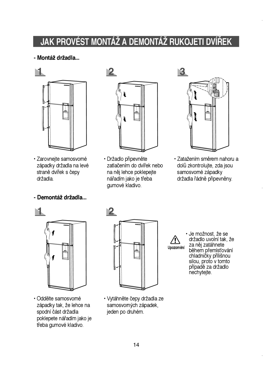 Samsung RT58WASM1/XEH manual JAK Provést Montáž a Demontáž Rukojeti DVÍ¤EK 