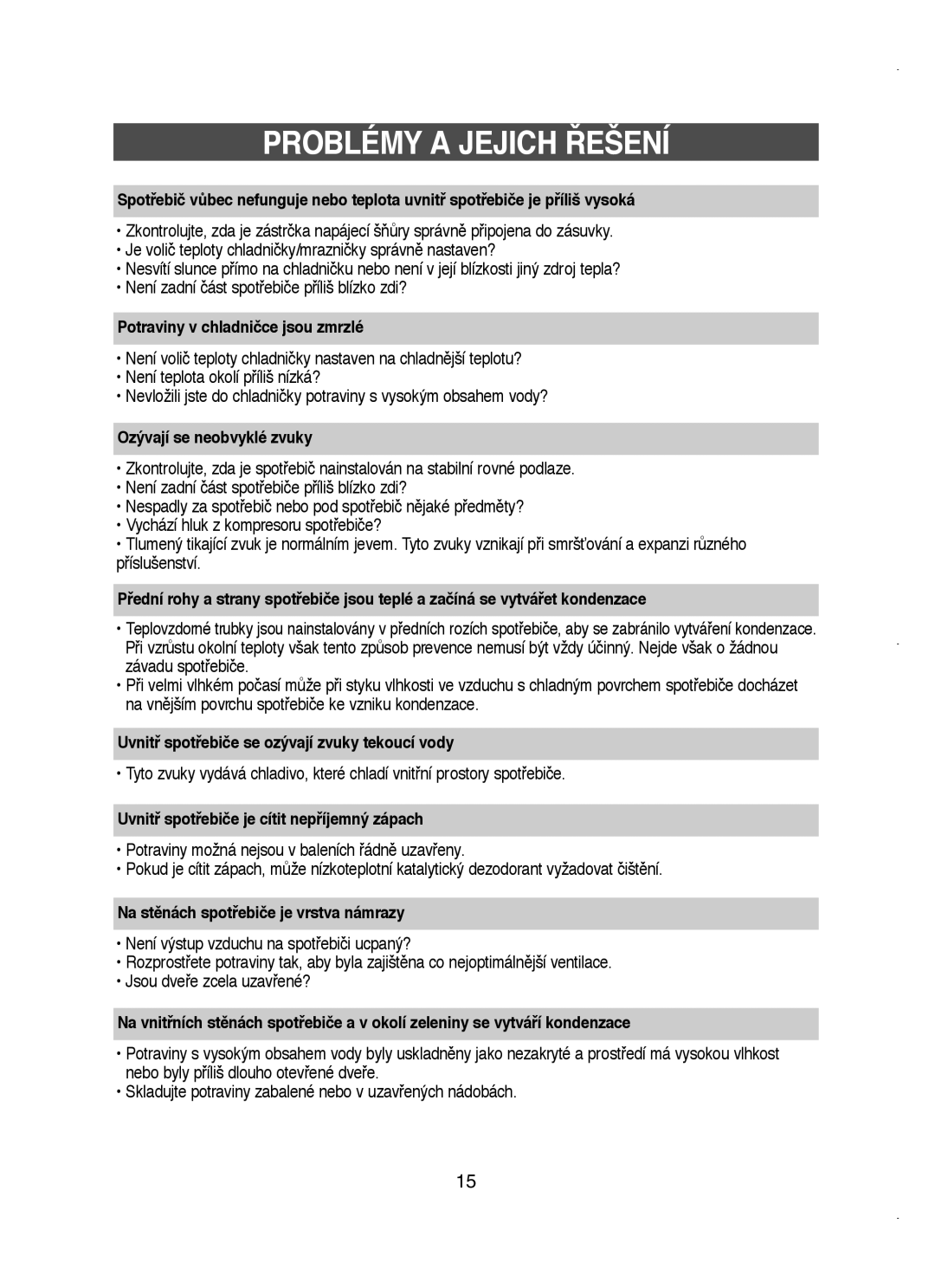 Samsung RT58WASM1/XEH manual Problémy a Jejich ¤EŠENÍ 