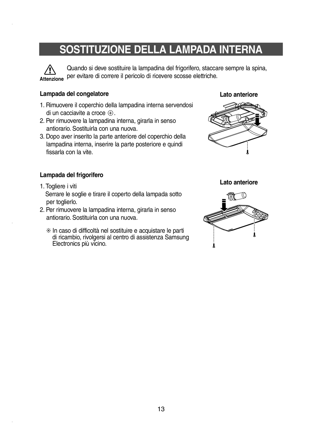 Samsung RT62ZANB1/XET Sostituzione Della Lampada Interna, Lampada del frigorifero, Lampada del congelatore Lato anteriore 