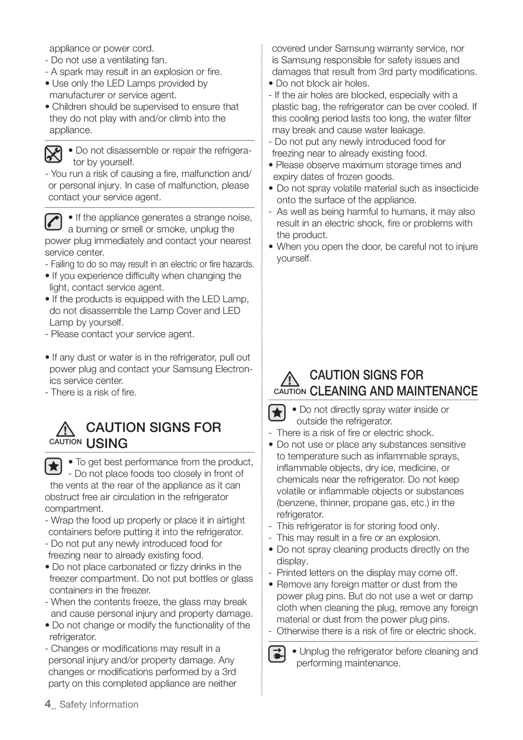 Samsung RT60KSRSL1/SML manual Lamp by yourself Please contact your service agent, Containers in the freezer 