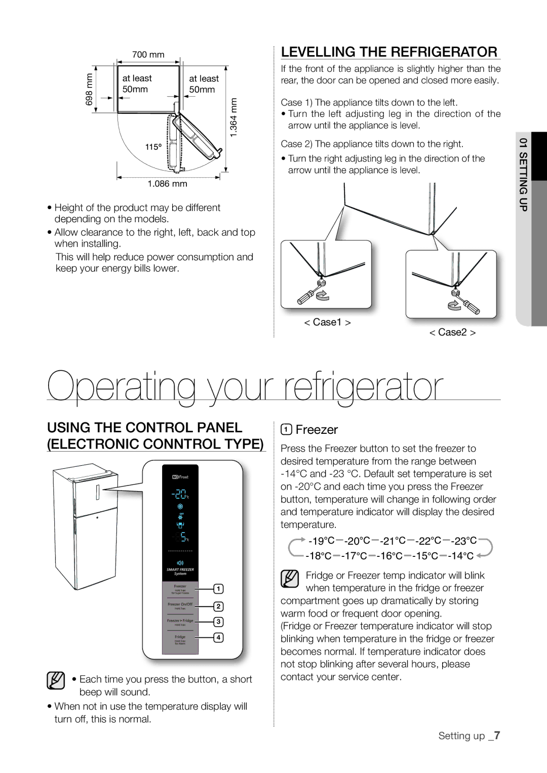 Samsung RT60KSRSL1/SML manual Levelling the Refrigerator, Freezer 