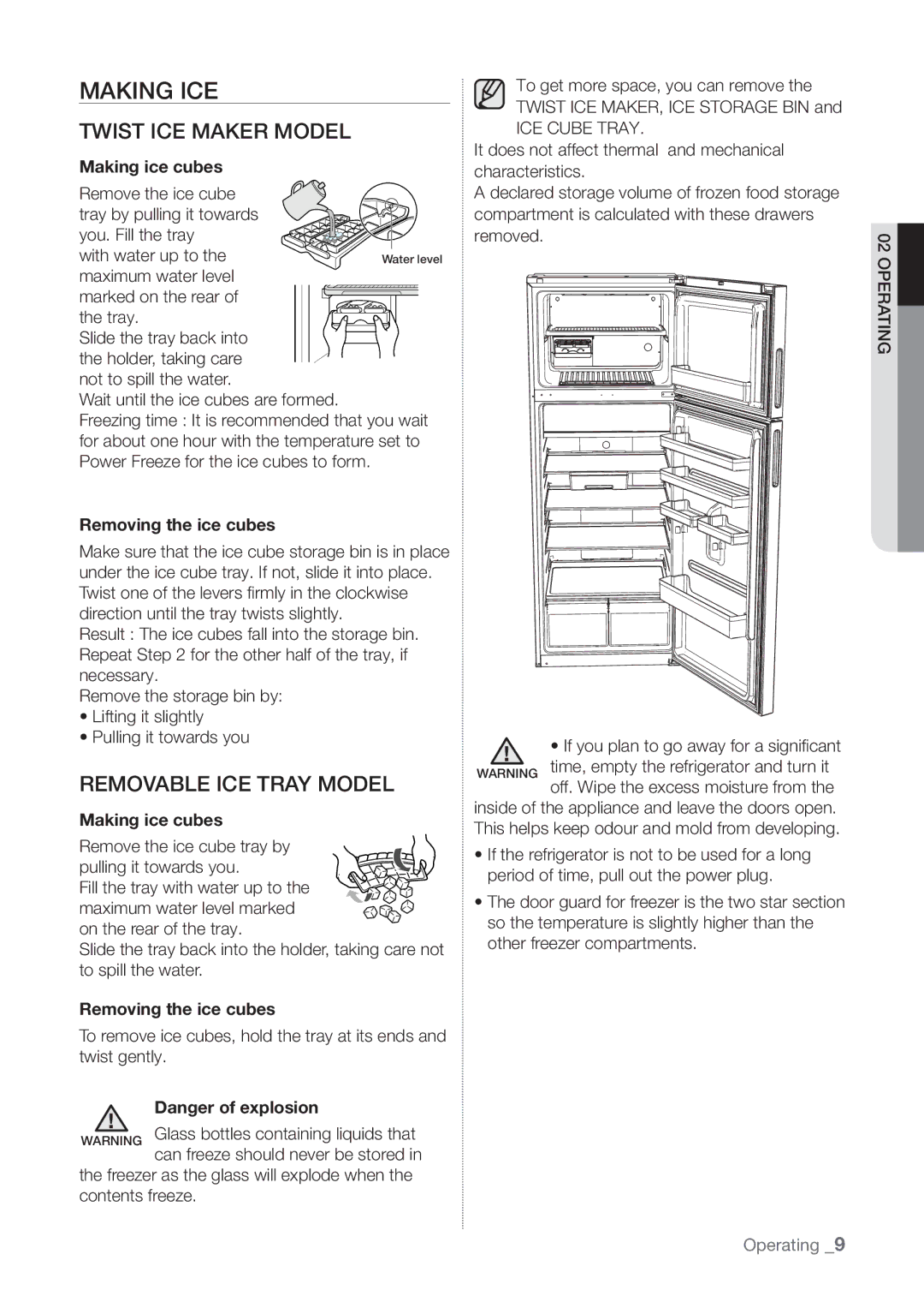 Samsung RT60KSRSL1/SML manual Making ICE, Twist ICE Maker Model, Removable ICE Tray Model, Making ice cubes 