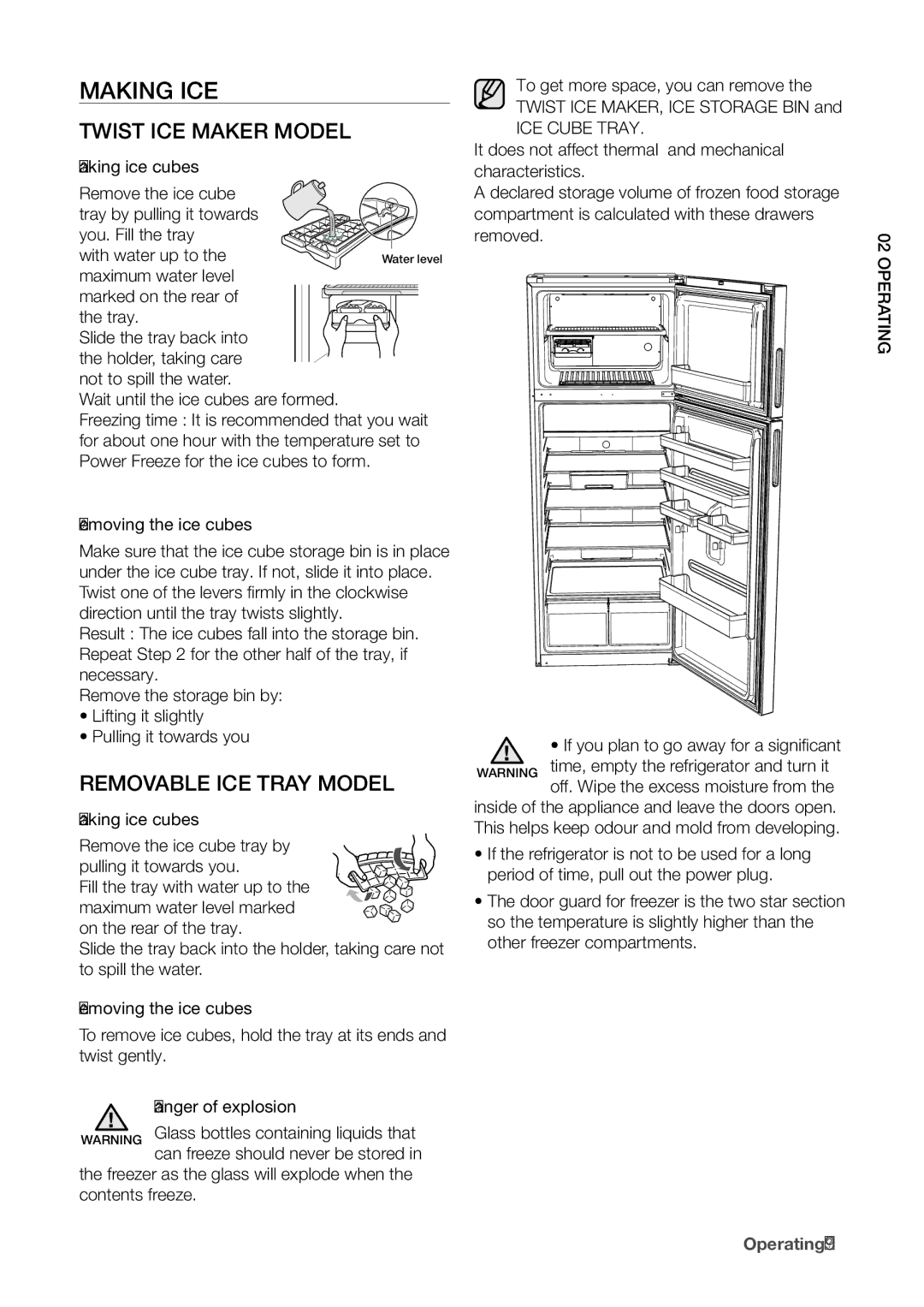 Samsung RT60KSRSW1/ZAM, RT60KZRSL1/XSG manual Making ICE, Twist ICE Maker Model, Removable ICE Tray Model, Making ice cubes 