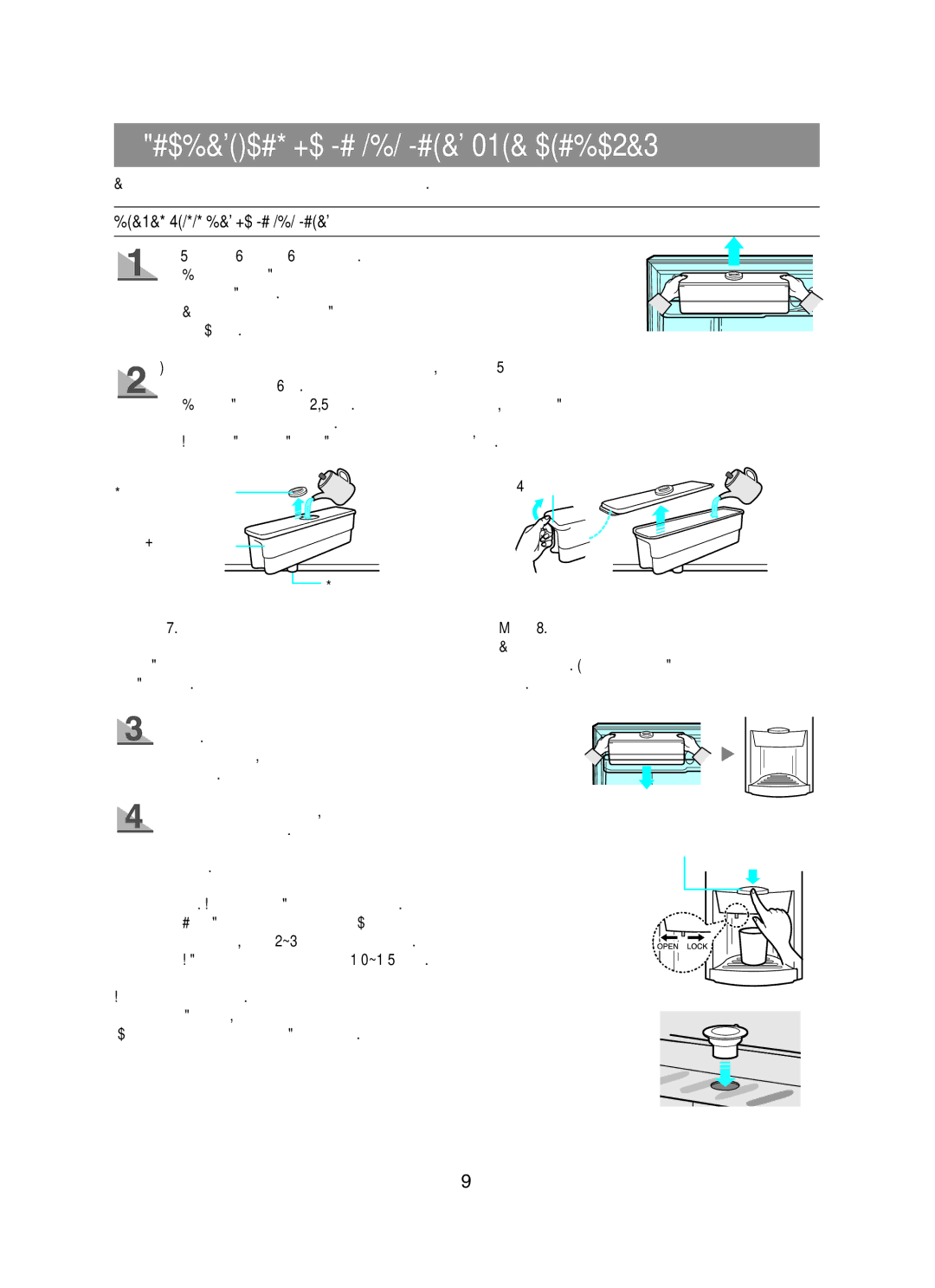 Samsung RT58EASW1/EUR manual Λειτουργιεσ Διανεμητη Νερου Προαιρετικο, Ανασηκώστε και τραβήξτε προς τα έξω το δοχείο νερού 