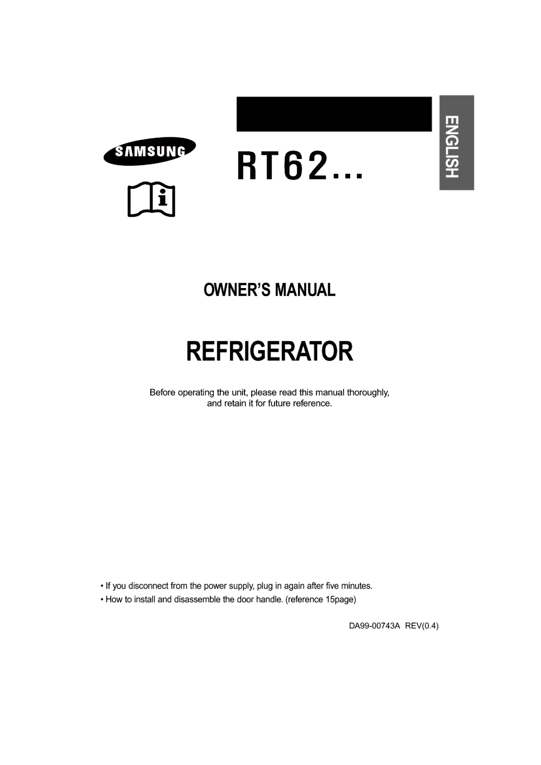 Samsung RT62EASW1/FAL manual 