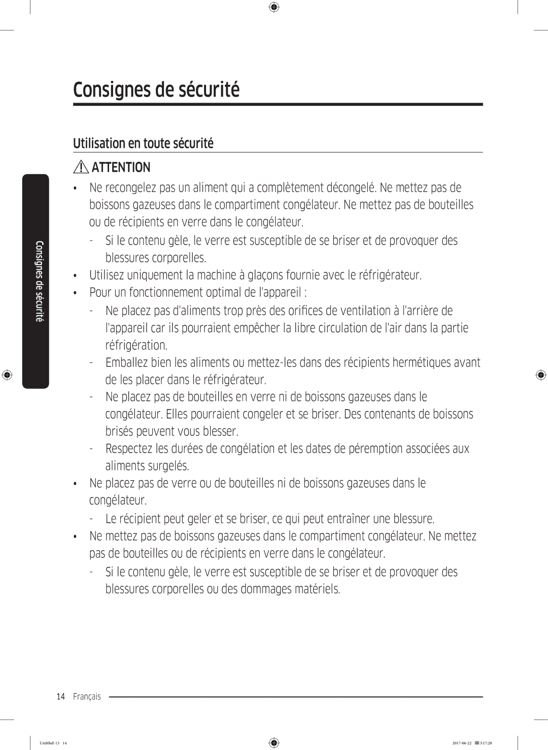 Samsung RT62K7110S9/EF, RT58K7100S9/EF manual Utilisation en toute sécurité 