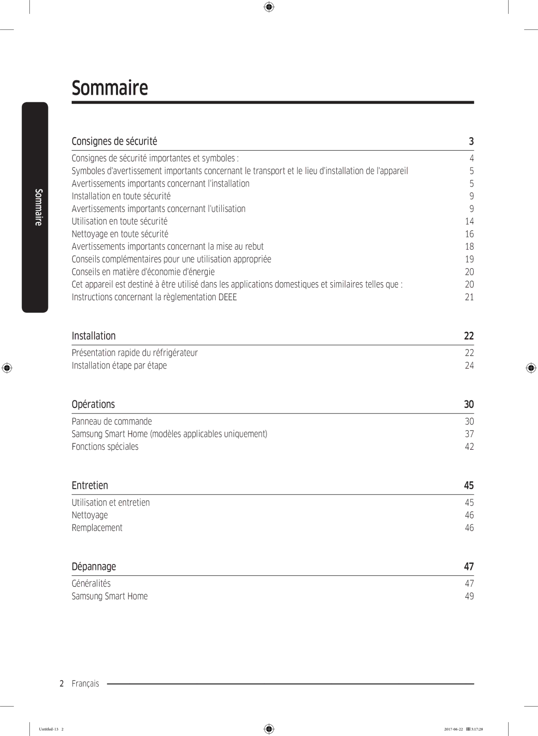 Samsung RT62K7110S9/EF, RT58K7100S9/EF manual Consignes de sécurité, Installation, Opérations, Entretien, Dépannage 