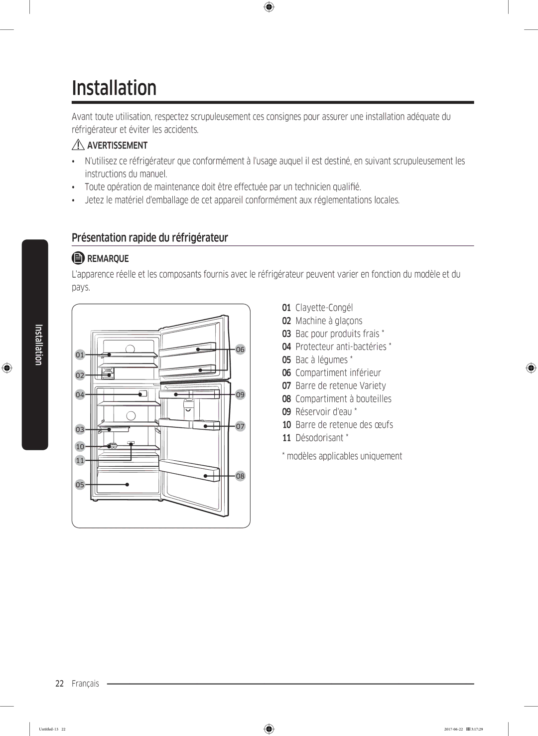 Samsung RT62K7110S9/EF, RT58K7100S9/EF manual Présentation rapide du réfrigérateur, Désodorisant 